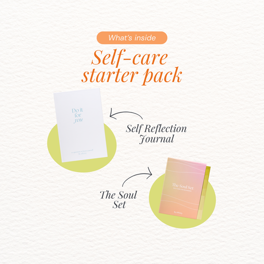 Self-care starter pack with a self-reflection journal and 'The Soul Set' on a light background.